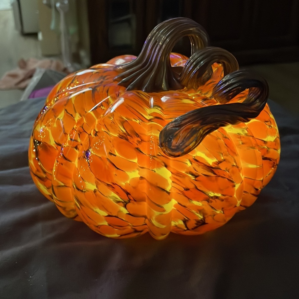 Blown Glass Light Up Pumpkin - Picture 3 of 6